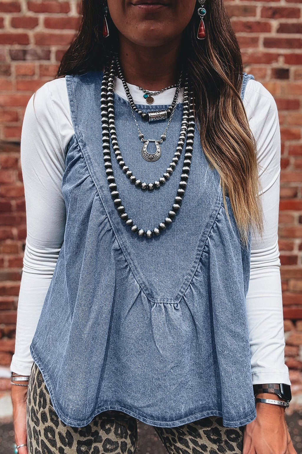 Denim Pleated Patchwork Sleeveless Top