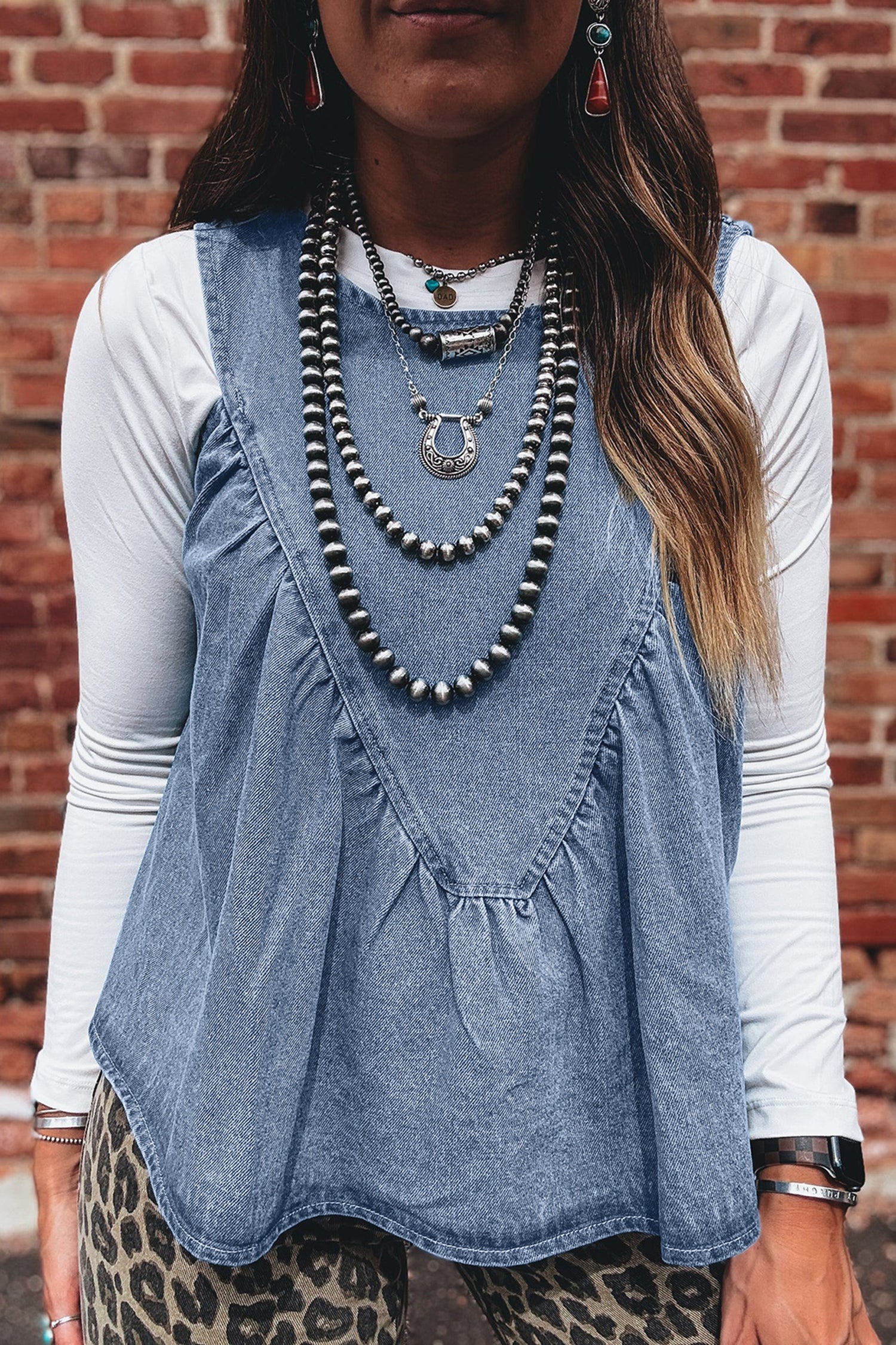 Denim Pleated Patchwork Sleeveless Top