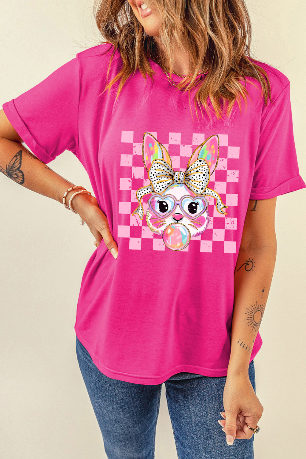 Bubble Gum Rabbit Graphic Easter T-Shirt