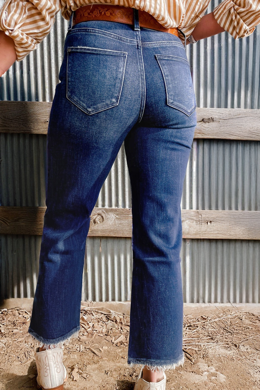 Turquoise Pattern Cropped High Waist Jeans