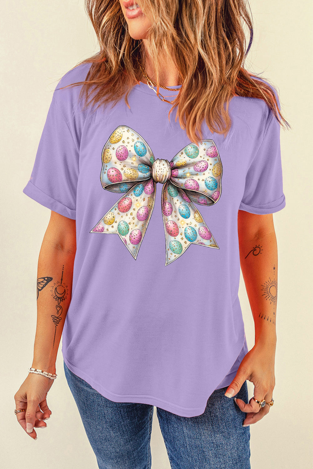 Celebrative Easter Eggs Bow Casual T Shirt