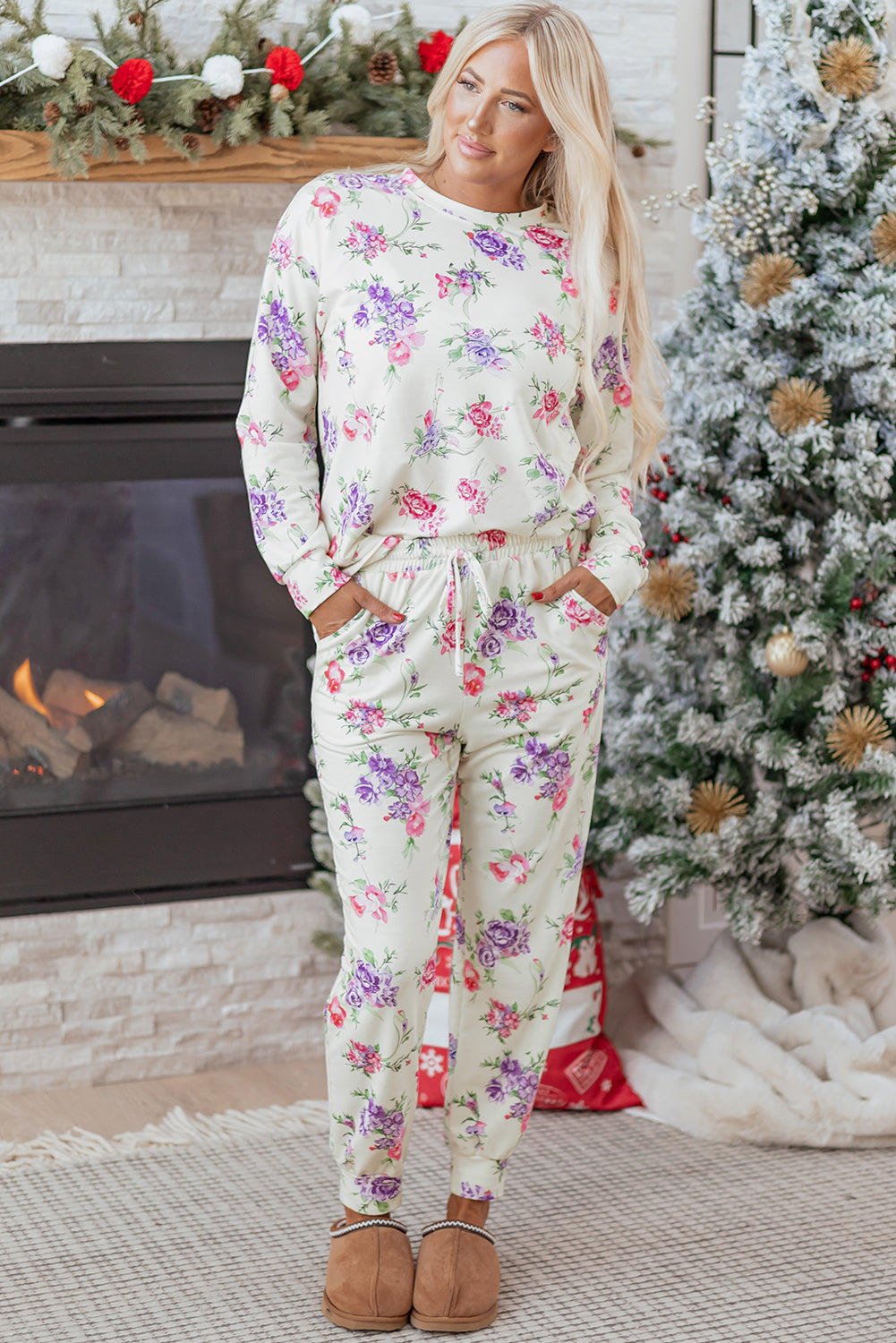 Floral Pullover & Drawstring Lounge Pants Set
