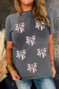 Gray Sequin Bow Baseball Fashion Graphic Tee
