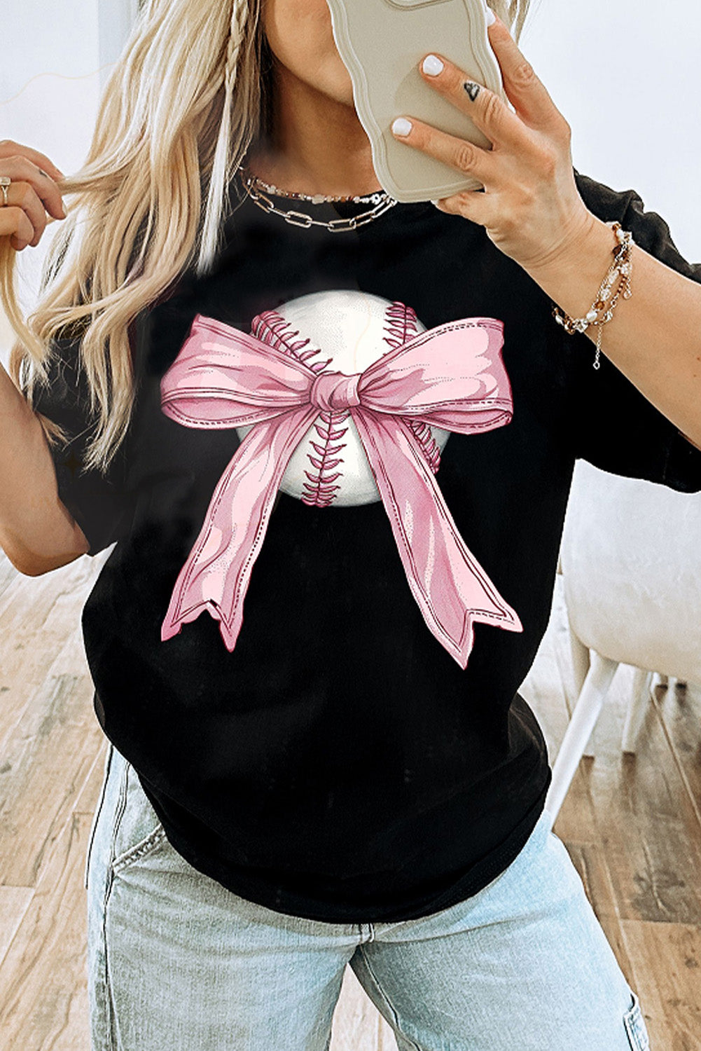 Baseball Bow Graphic T-Shirt