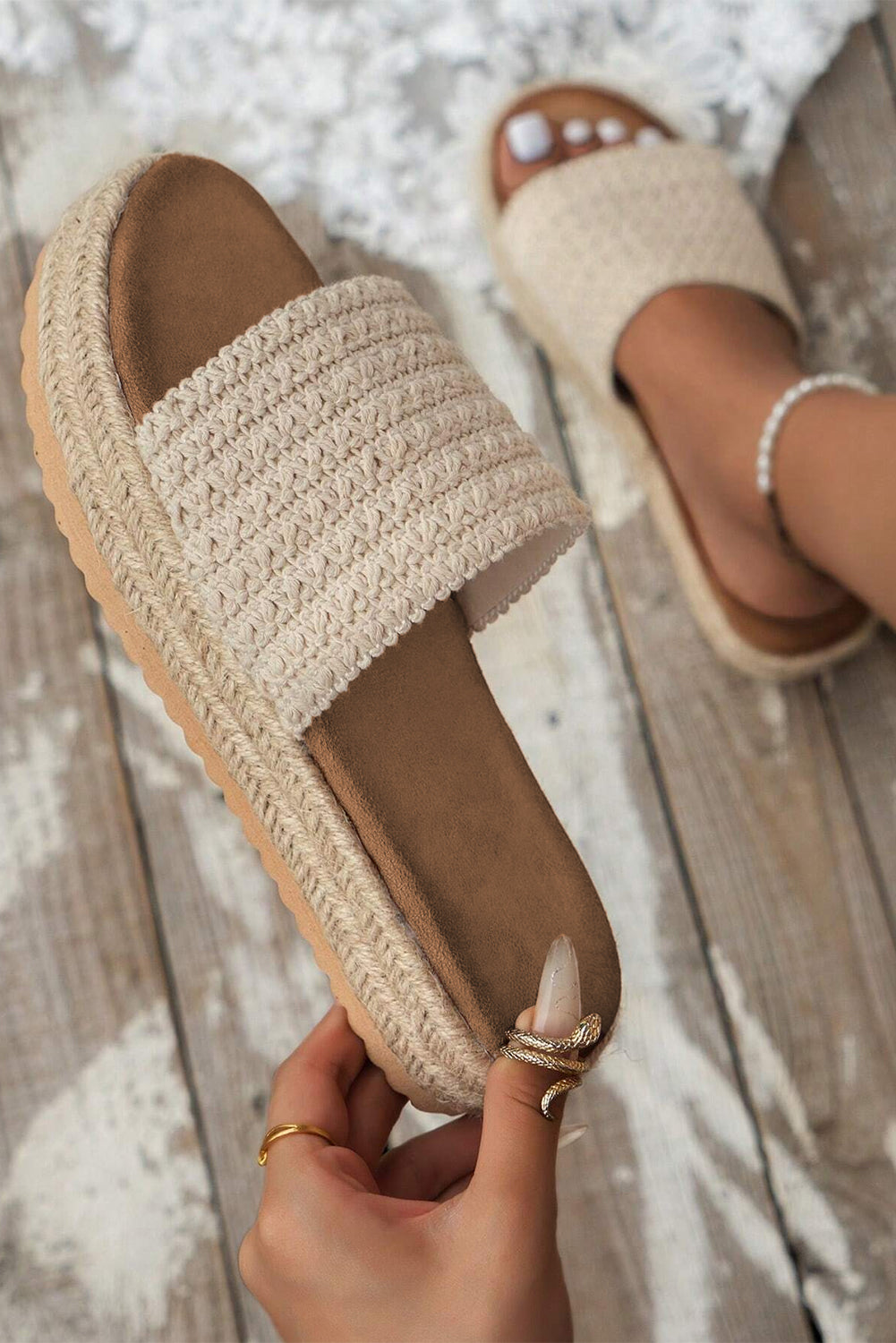 Boho Woven Wedge Slippers