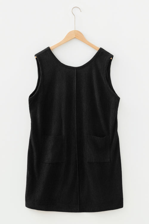 Black Plus Size Corduroy Patch Pocket Sleeveless Mini Dress