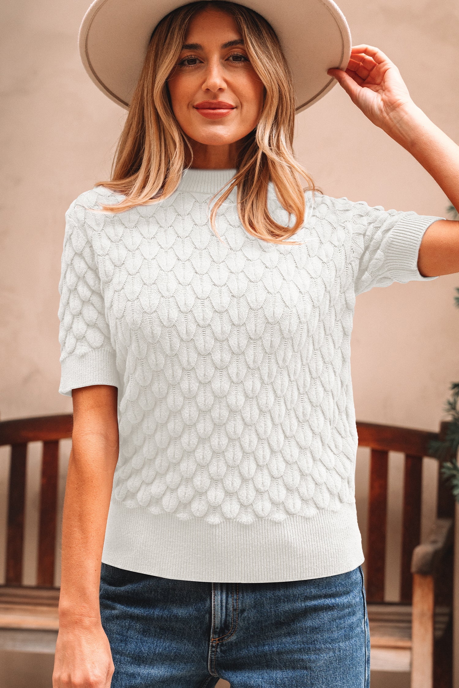 Knitted Short Sleeve Sweater