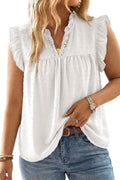 Plus Size Swiss Dot Ruffle Lace V Neck Tank Top