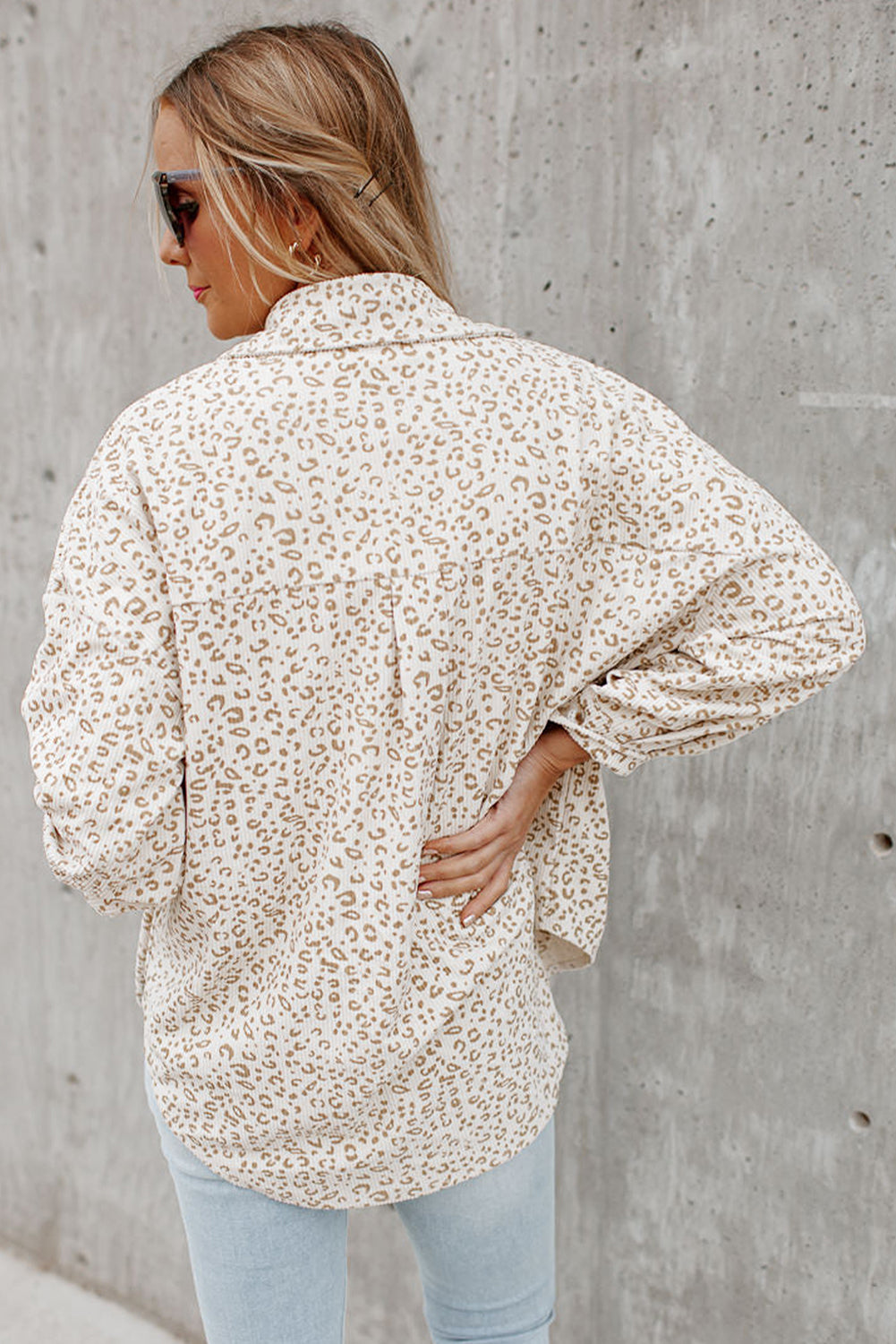 Leopard Print Buttoned Corduroy Shacket