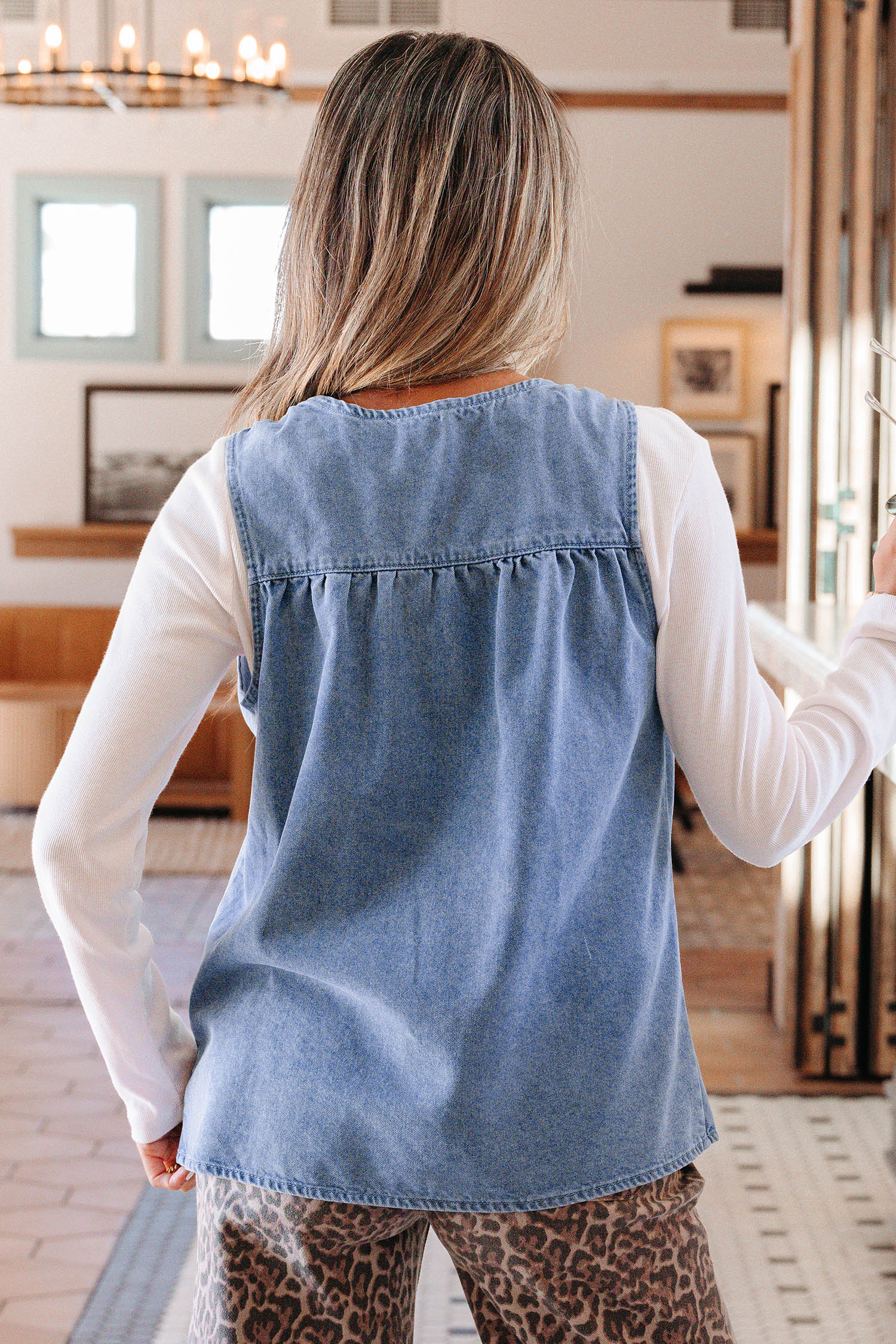 Denim Pleated Patchwork Sleeveless Top