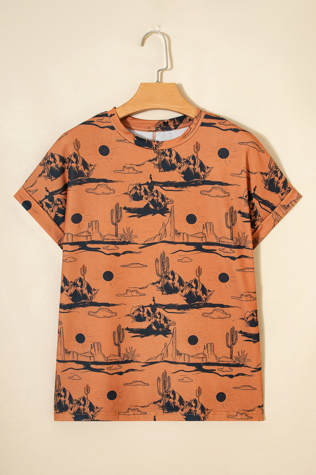 Chestnut Desert Sand Print Short Sleeve Knit Top