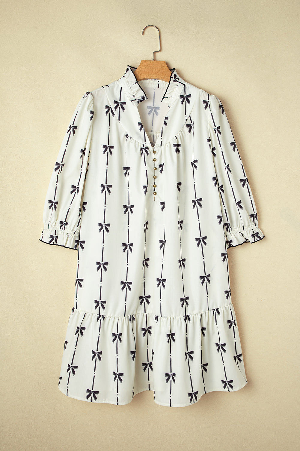 Plus Size Bow Puff Sleeve Ruffled Mini Dress