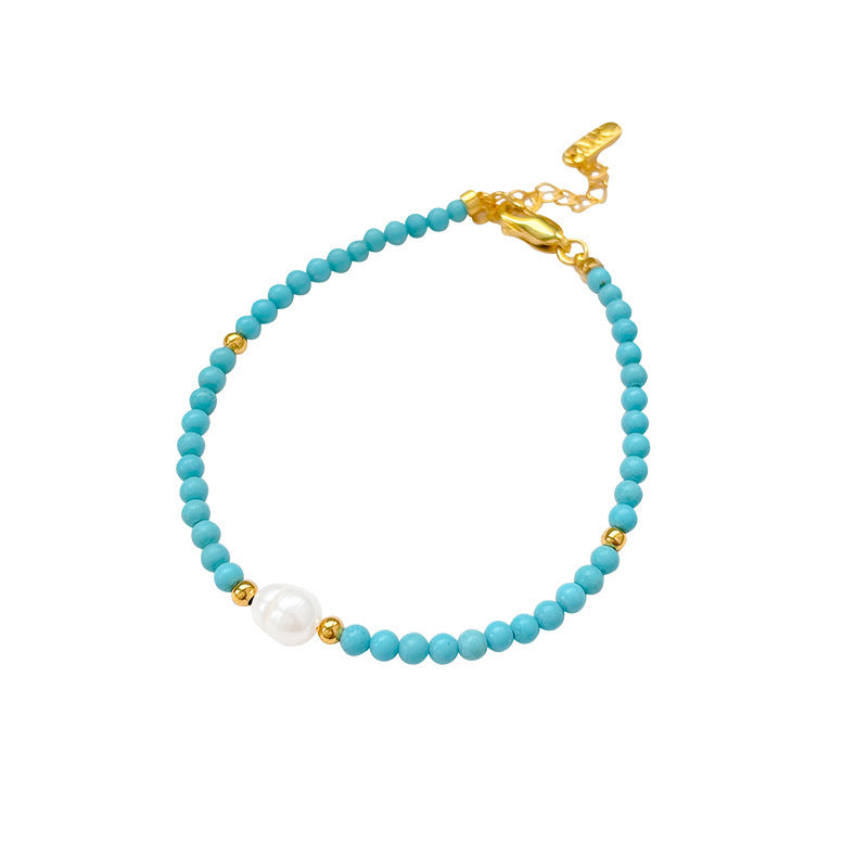 Pearl And Turquoise Bead Bracelet & Necklace