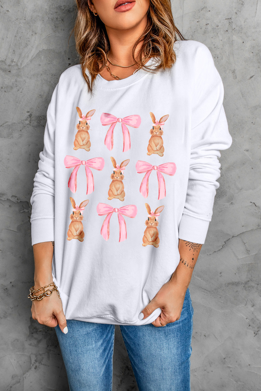 Easter Bunny Bow Pullover Sweatshirt