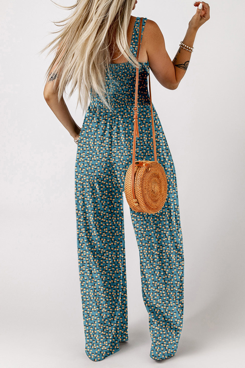 Floral Smocked High Waist Jumpsuit