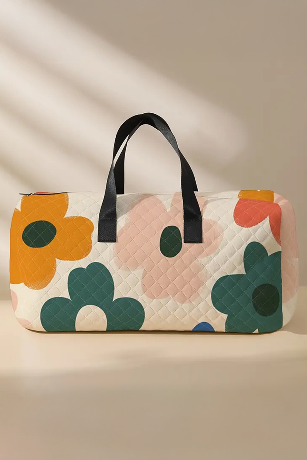 Flower Print Quilted Large Duffel Bag