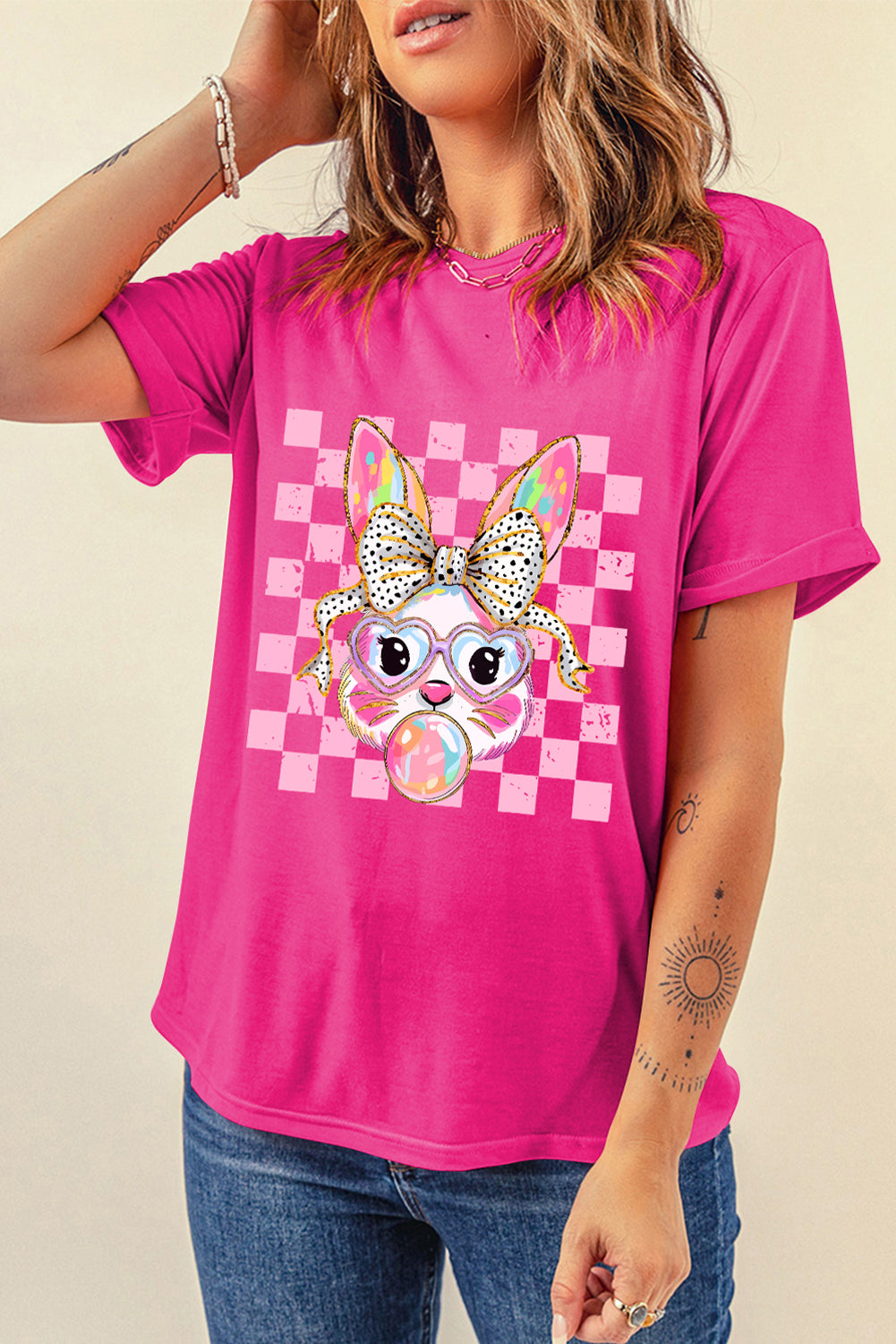 Bubble Gum Rabbit Graphic Easter T-Shirt