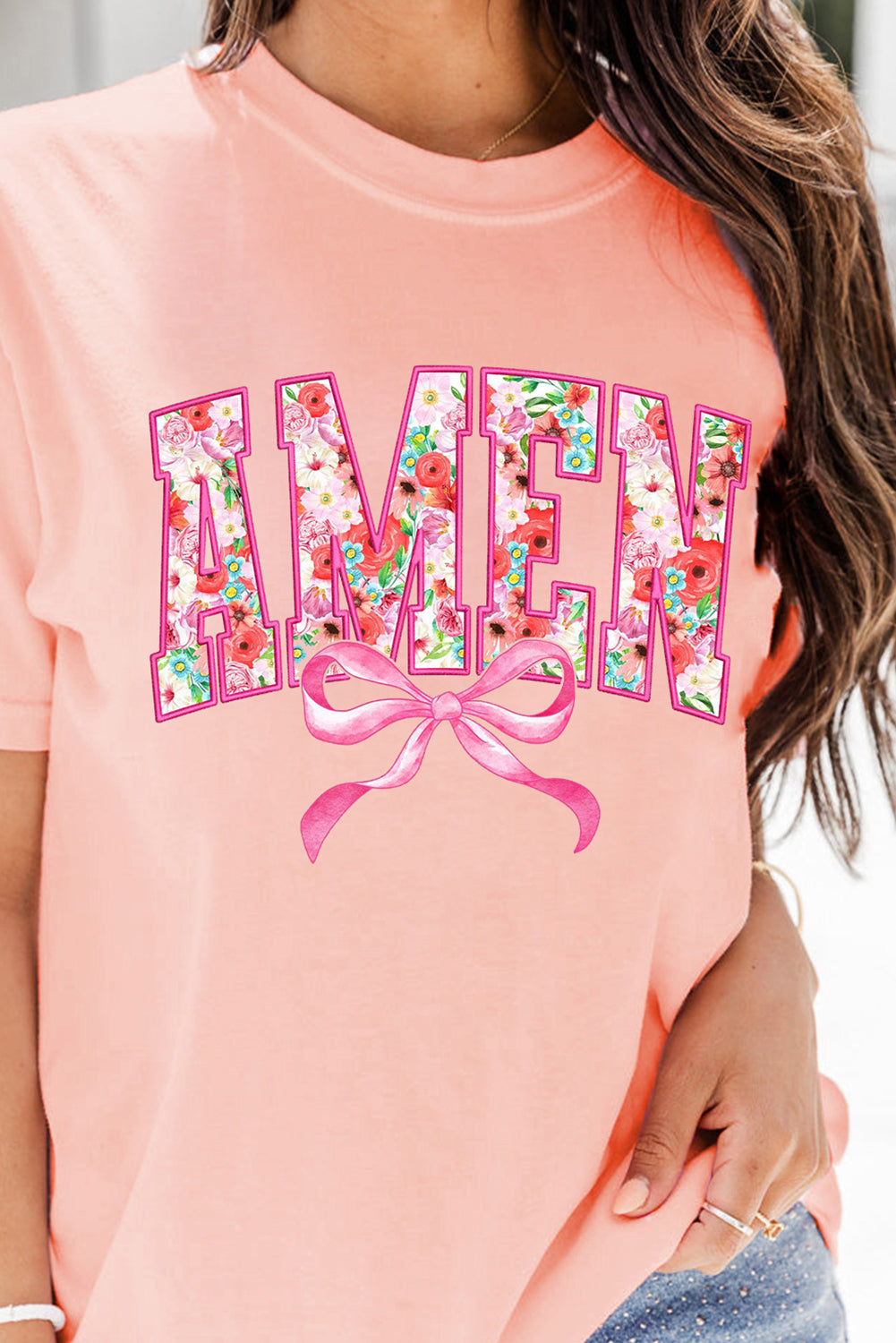 Floral Amen Bow Graphic Shirt