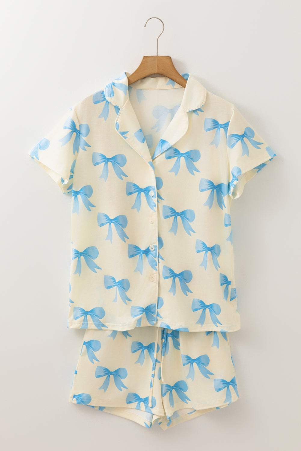 Yellow and Blue Bow Short Sleeve-Shorts Pajama Set