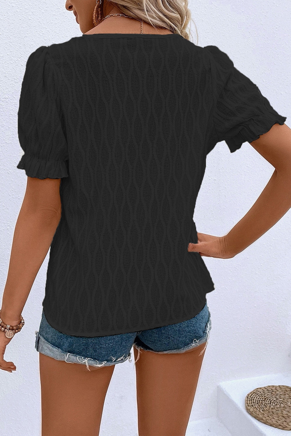 Beau Notched Puff Sleeve Blouse