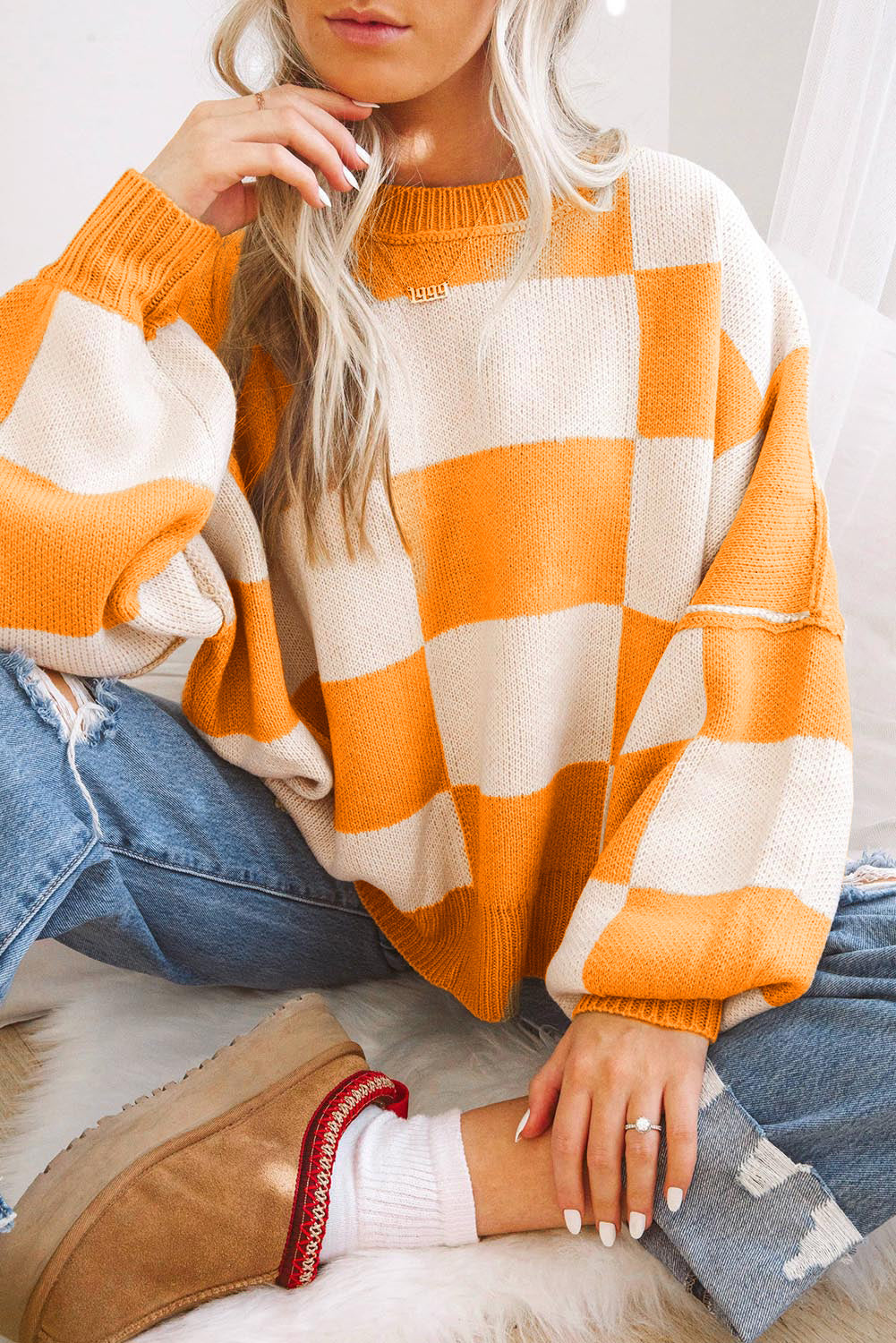 Checkered Long Sleeve Sweater