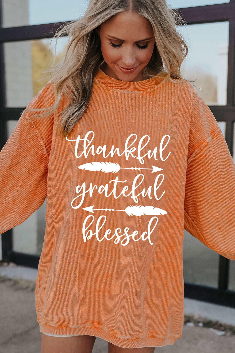 Thankful Grateful Blessed Arrow Graphic Sweatshirt