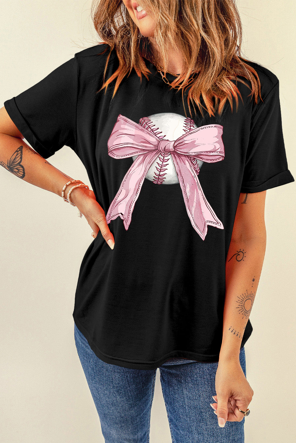 Baseball Bow Graphic T-Shirt