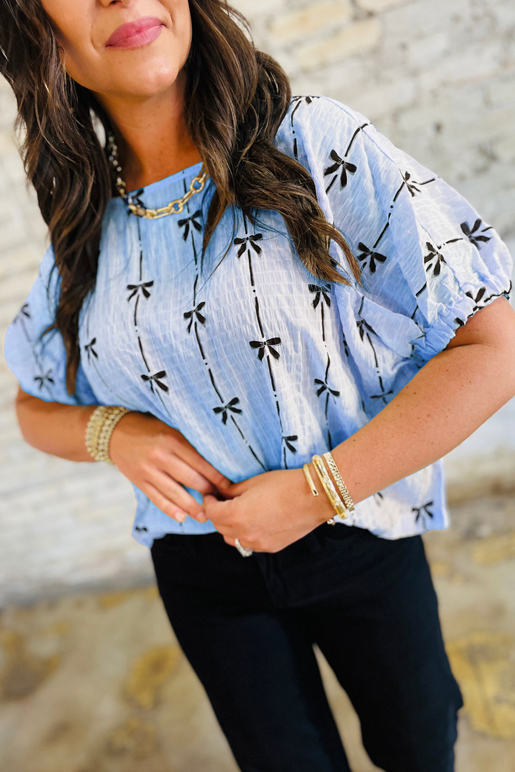 Bow Puff Short Sleeve Top
