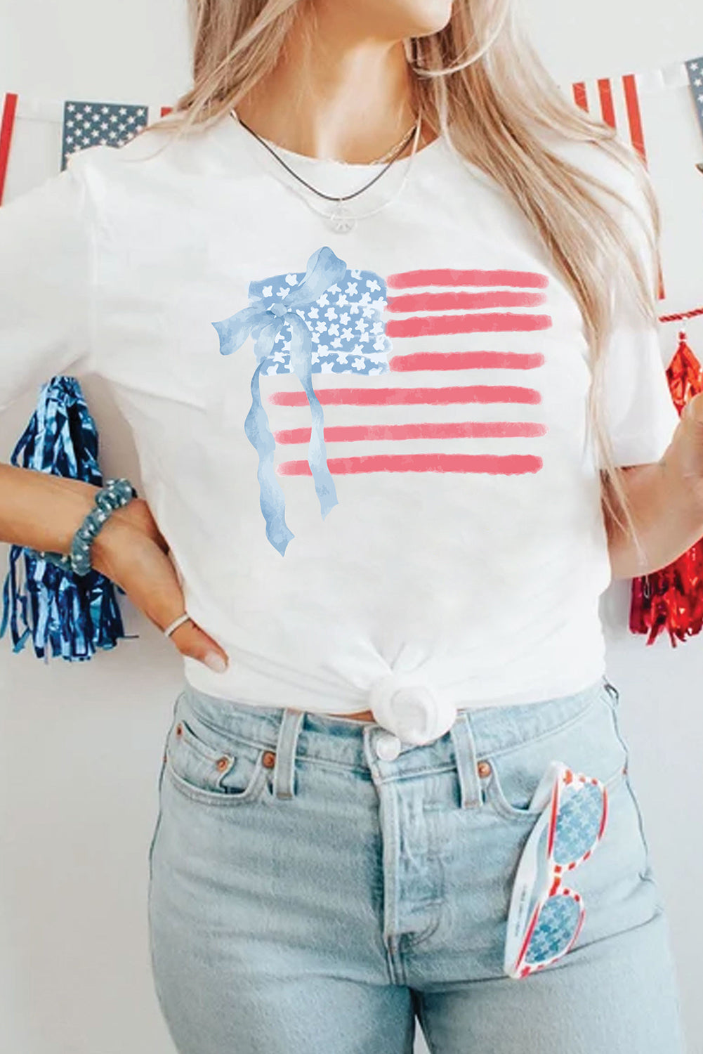 American Flag Bow Knot T-Shirt