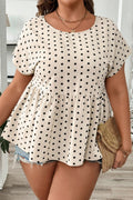 Plus Size Polka Dot Short Sleeve Blouse