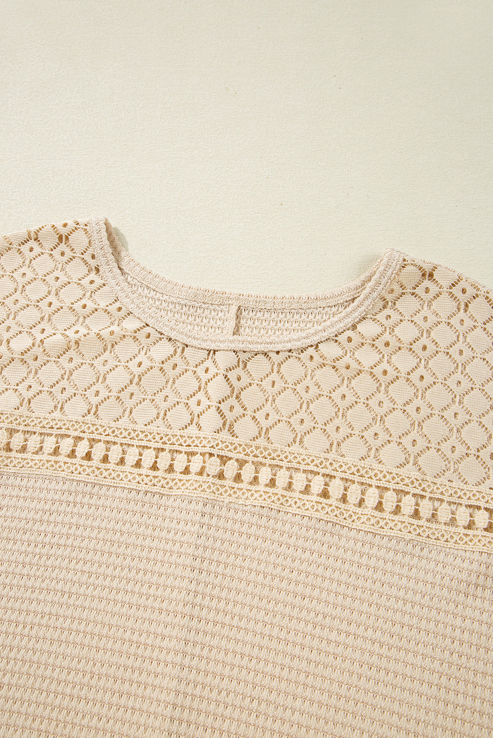 Plus Size Lace Waffle Short Sleeve Top