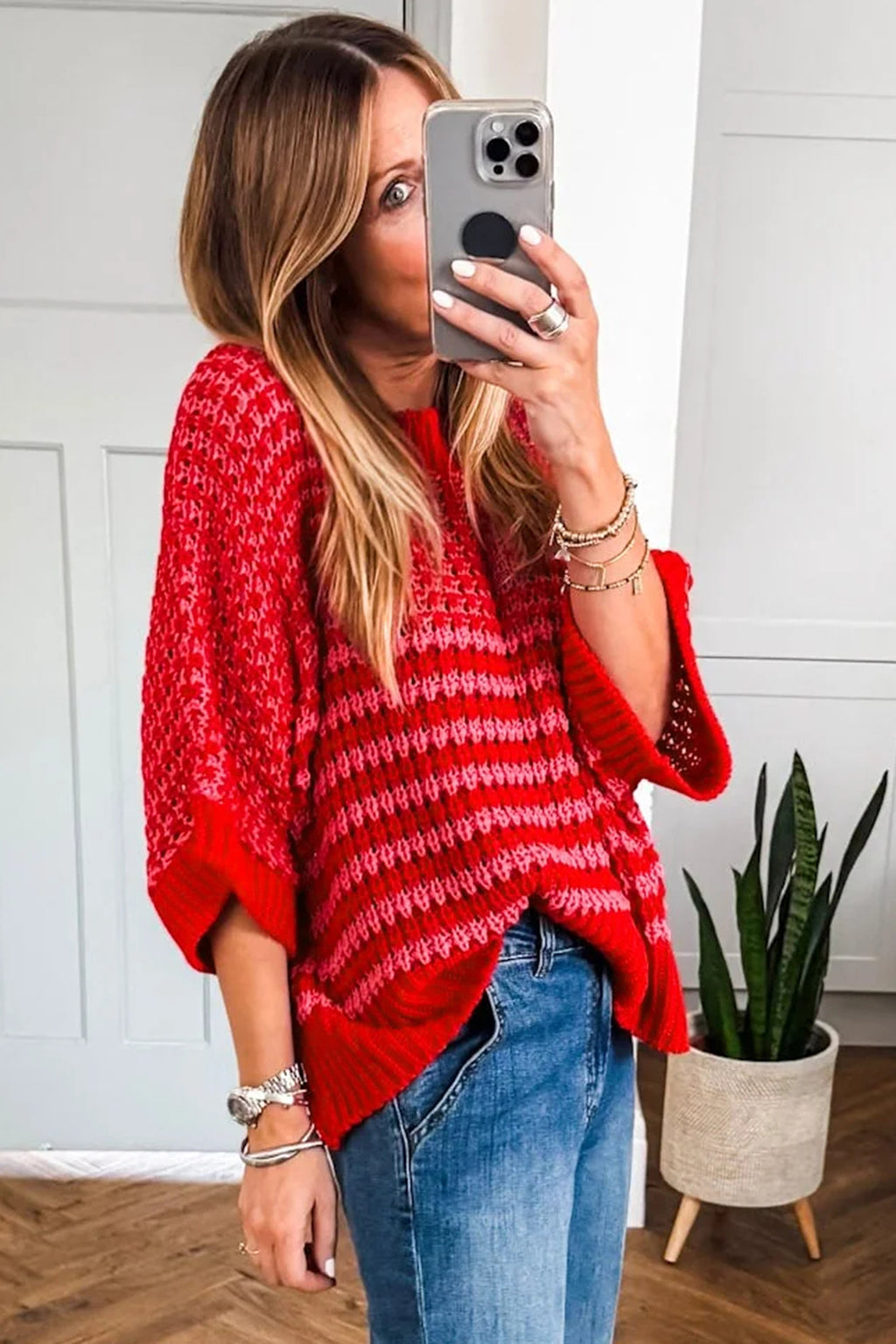 Striped Draped Sleeve Sweater