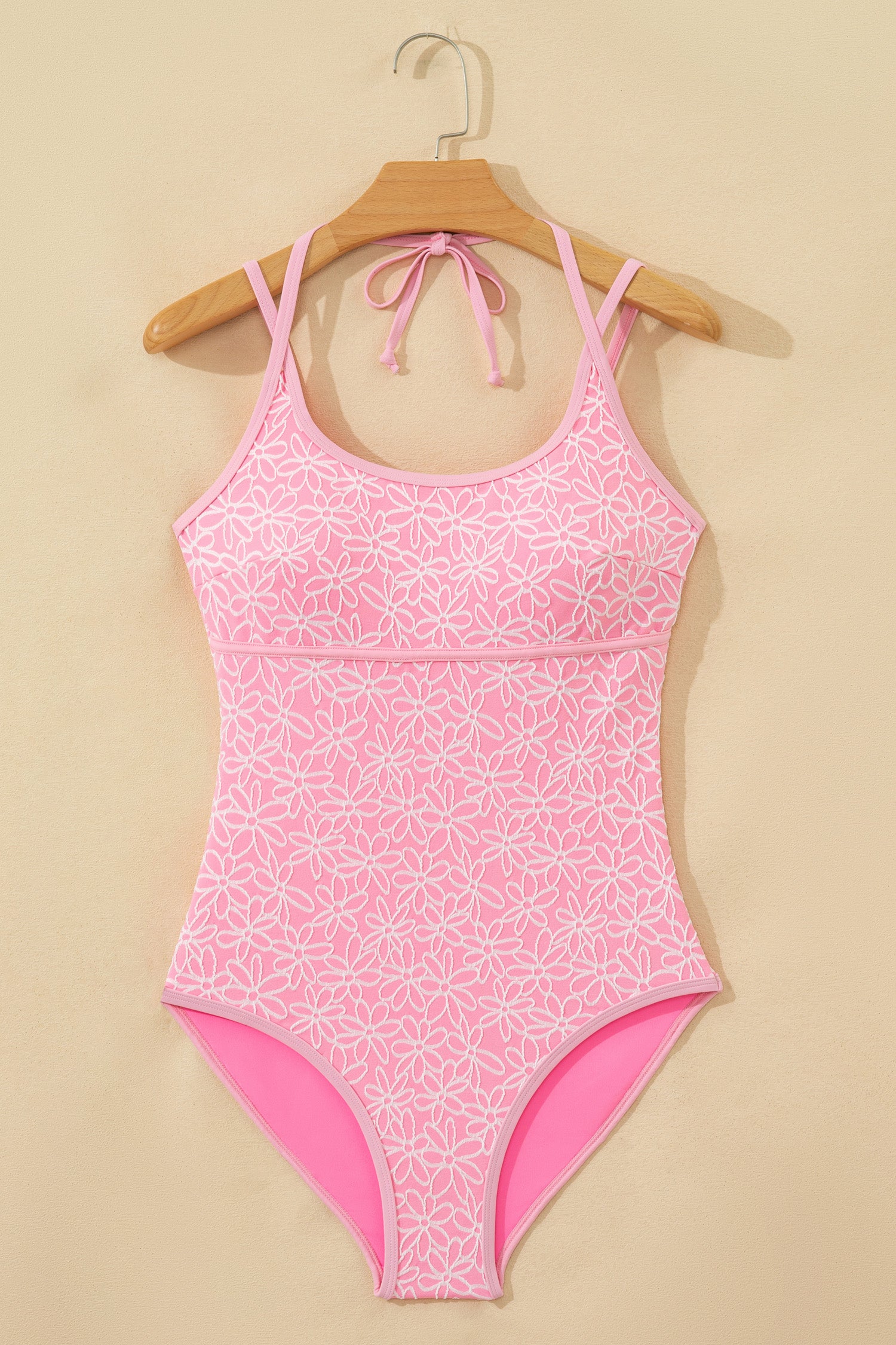 Flower Texture Spaghetti Strap One Piece Swimsuit