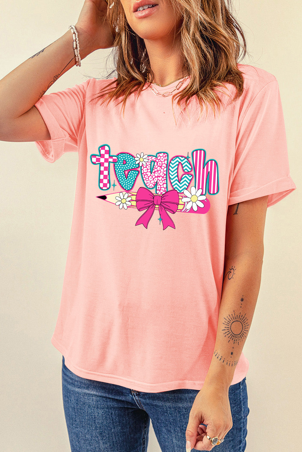 Checkered Teach Graphic T-Shirt