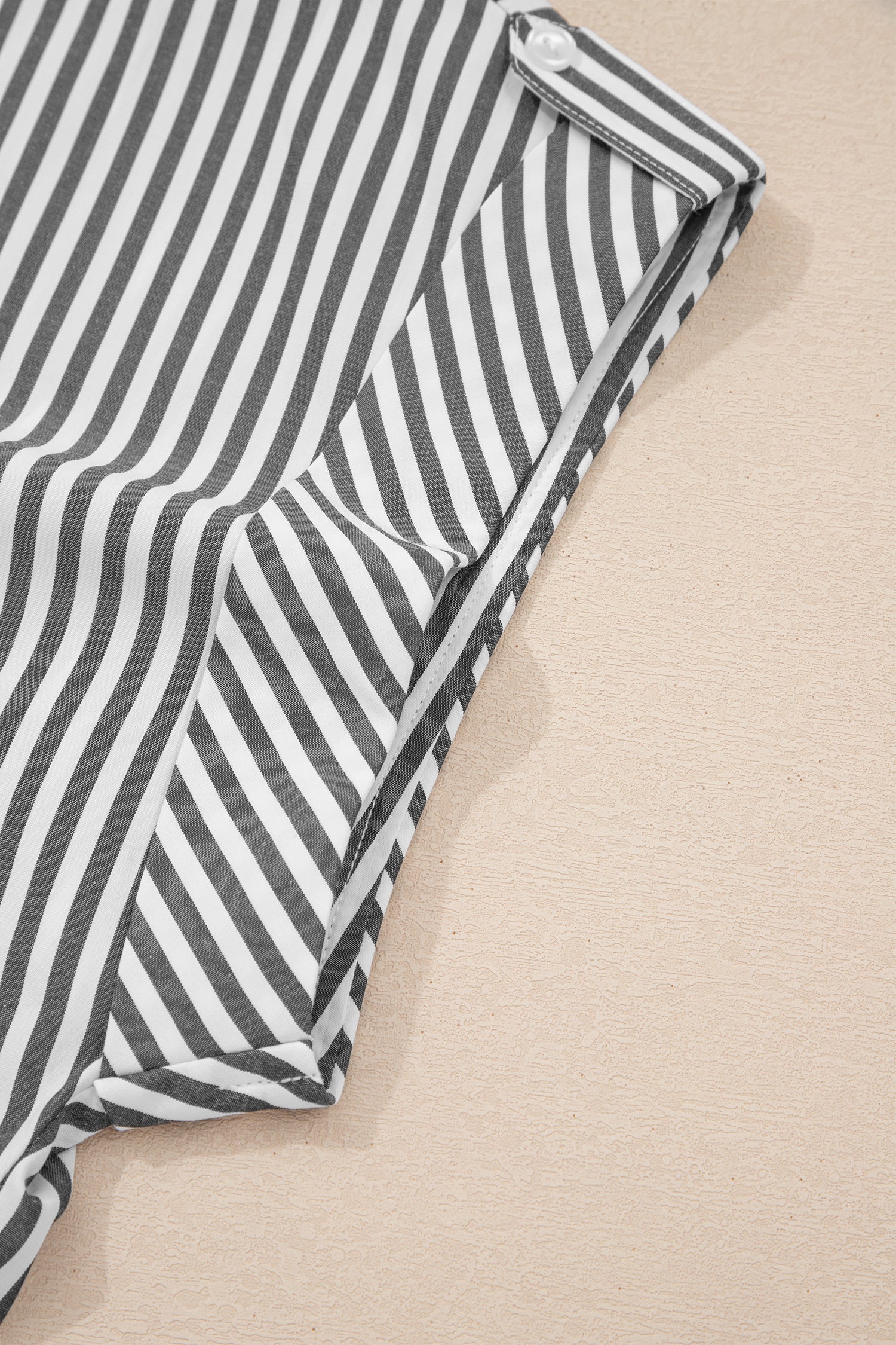 Black Stripe Plus Size V Neck Roll-tab Short Dolman Sleeve Blouse