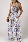 Floral Smocked High Waist Jumpsuit