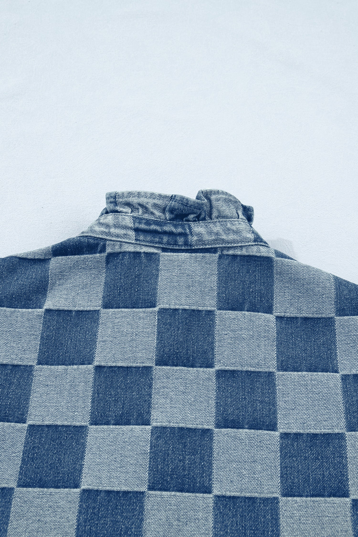 Checkered Ruffle Button Down Denim Vest