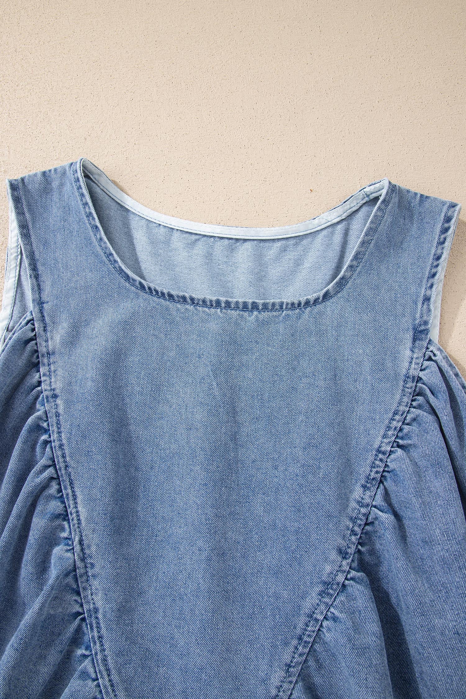 Denim Pleated Patchwork Sleeveless Top