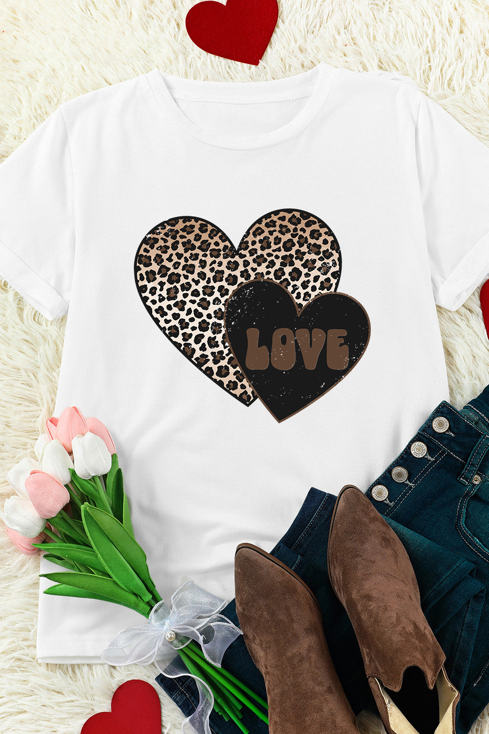 Leopard Love Double Heart Graphic Tee