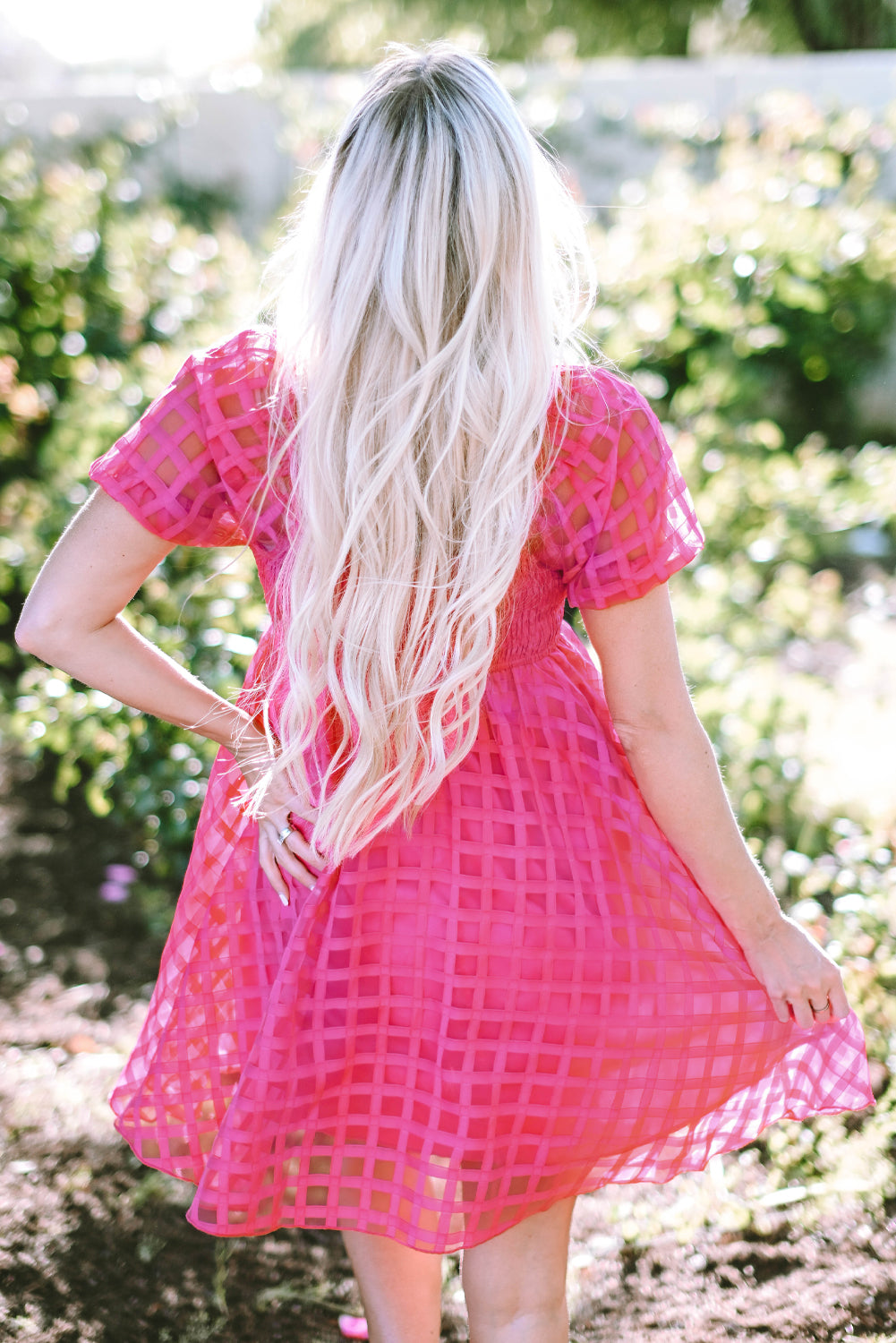 Checkered Puff Sleeve Dress
