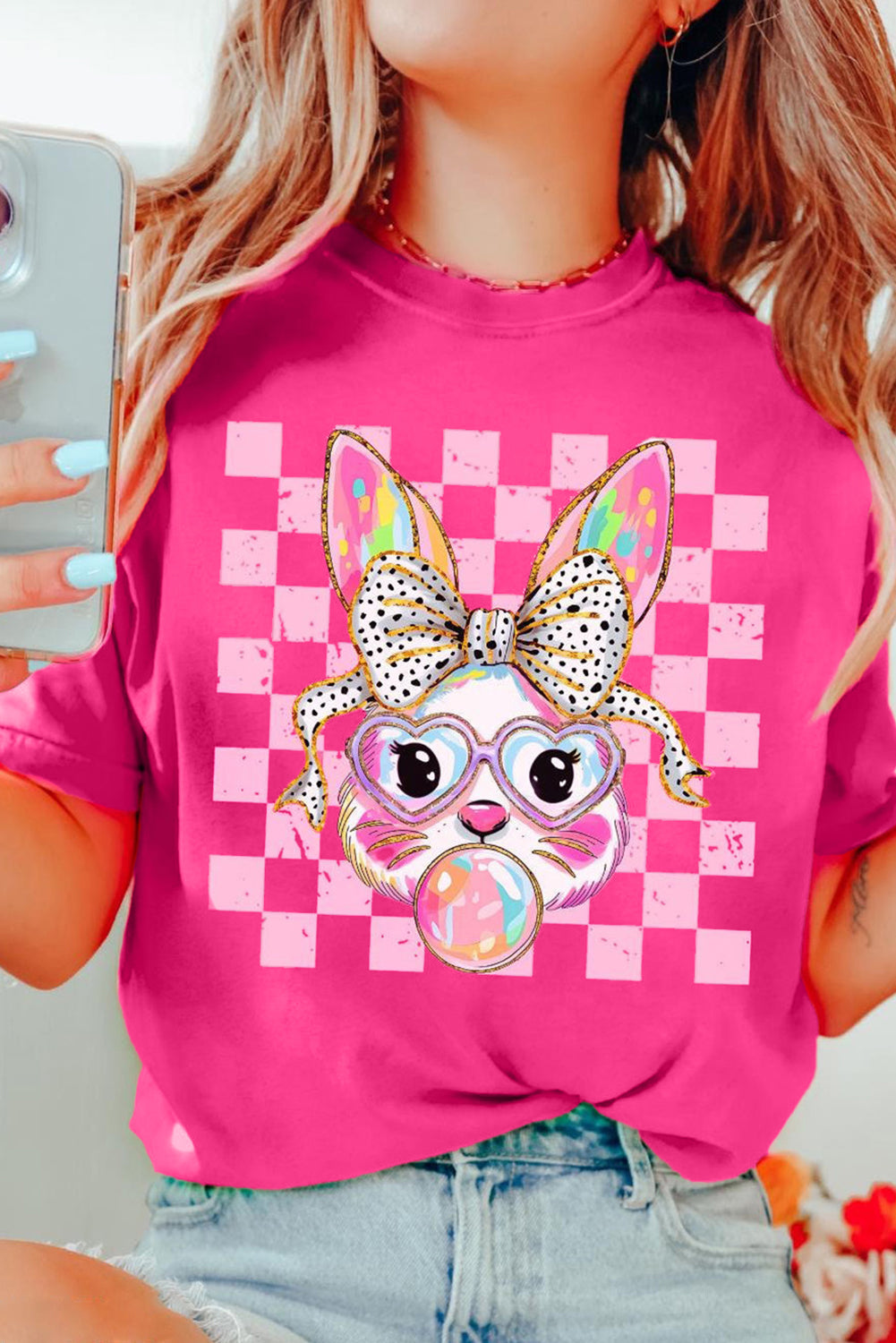 Bubble Gum Rabbit Graphic Easter T-Shirt
