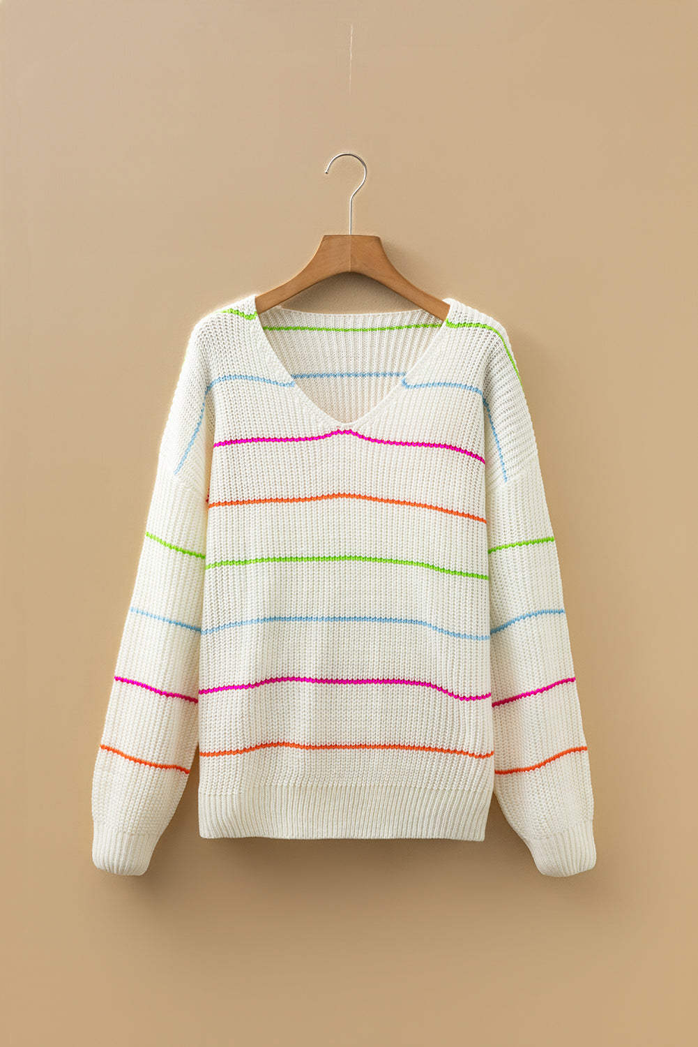Colorful Striped V Neck Sweater