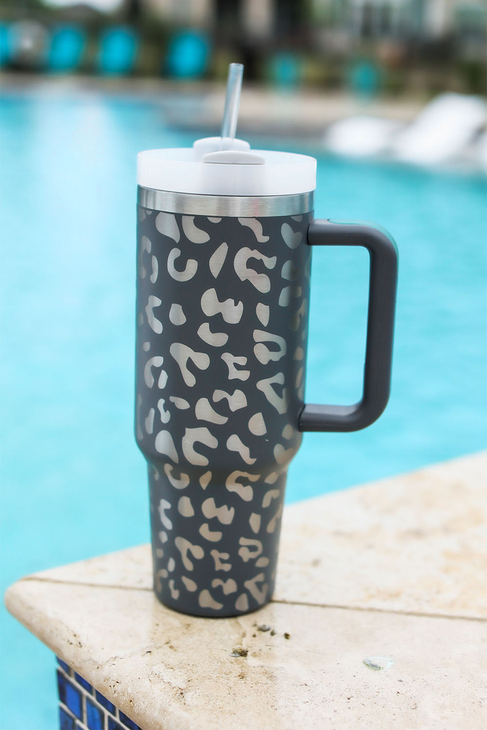 Gray Leopard 40oz Stainless Steel Cup