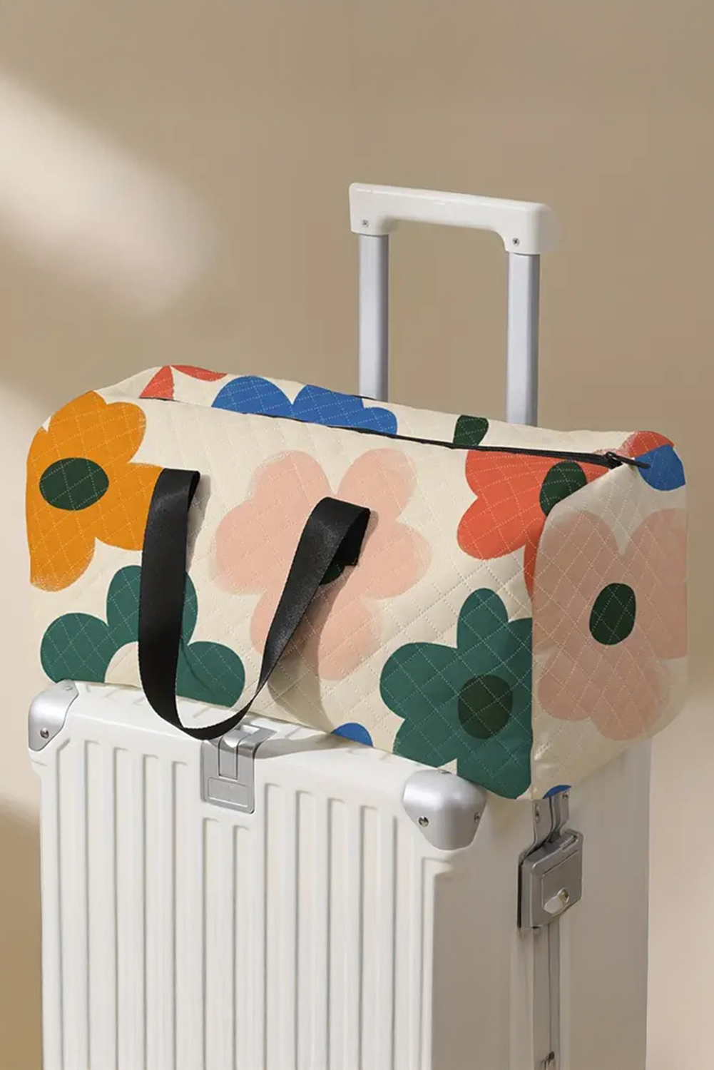 Flower Print Quilted Large Duffel Bag