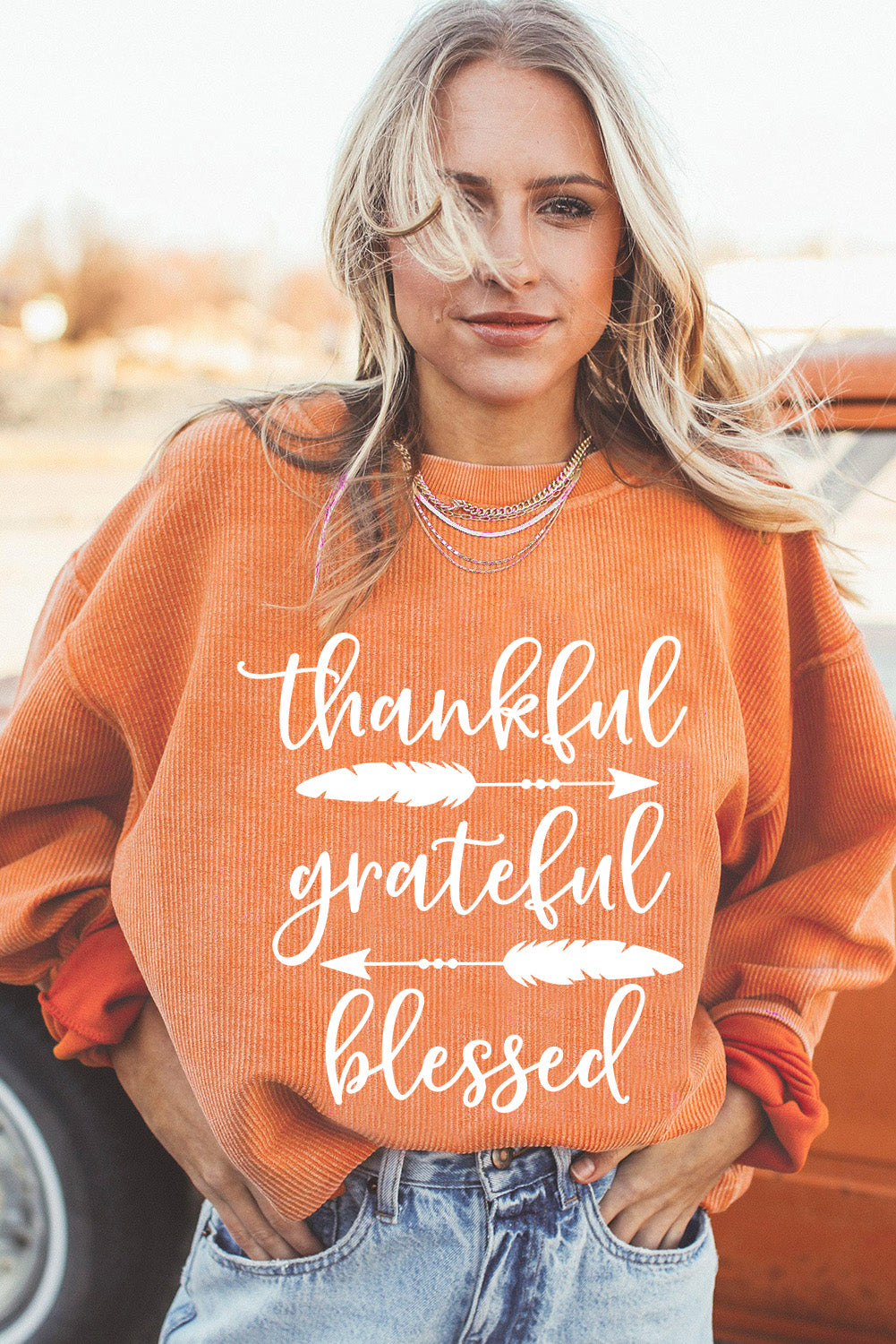 Thankful Grateful Blessed Arrow Graphic Sweatshirt