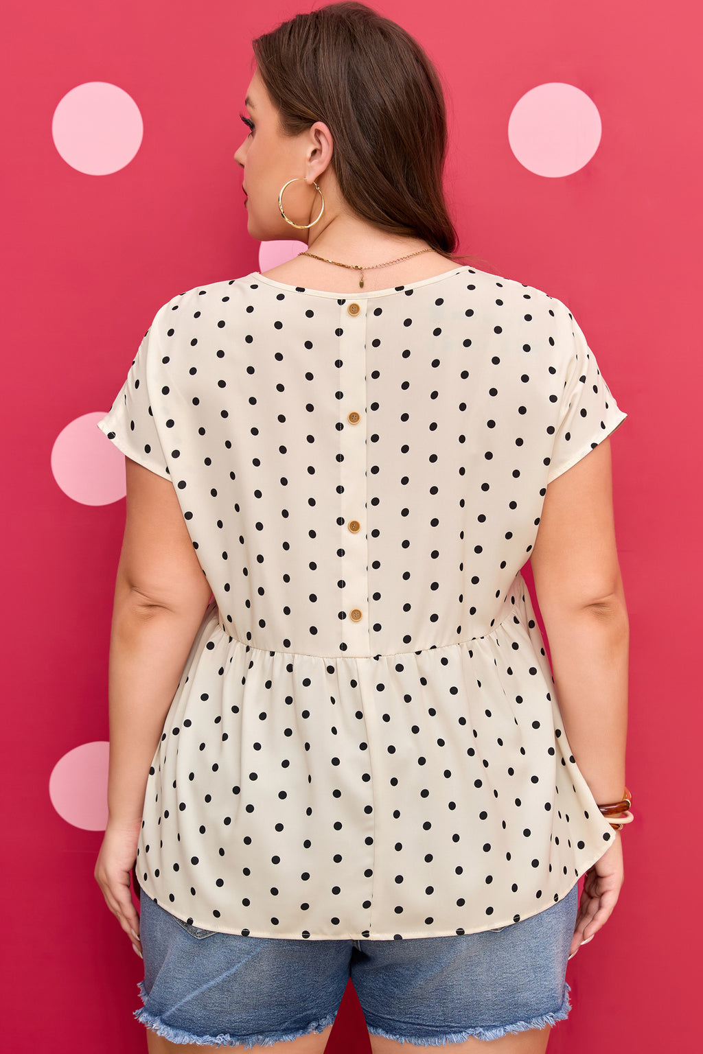 Plus Size Polka Dot Short Sleeve Blouse