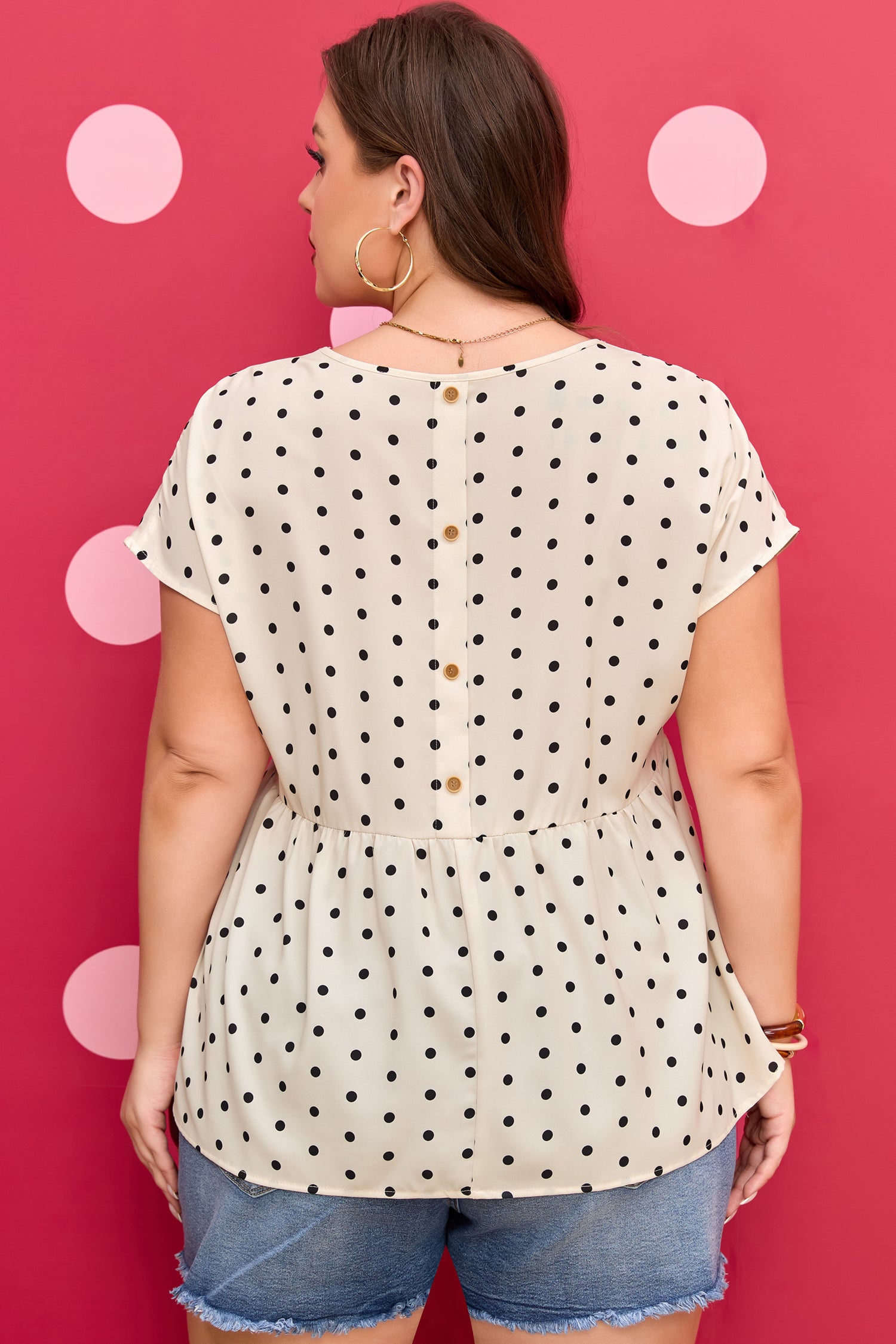Plus Size Polka Dot Short Sleeve Blouse
