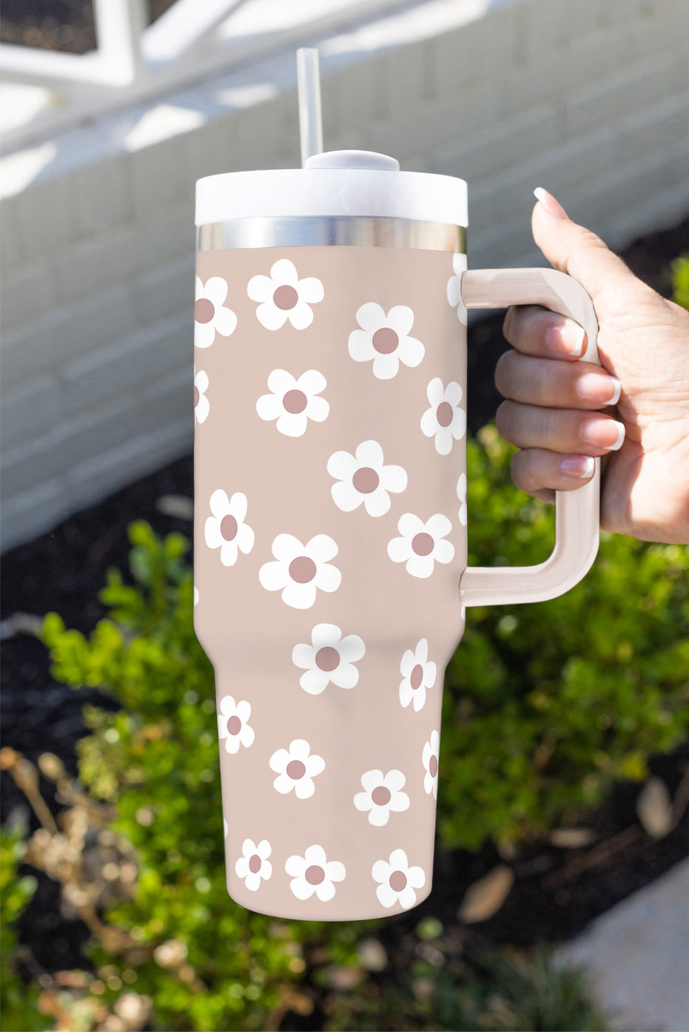 Floral 40oz Stainless Tumbler With Lid And Straw