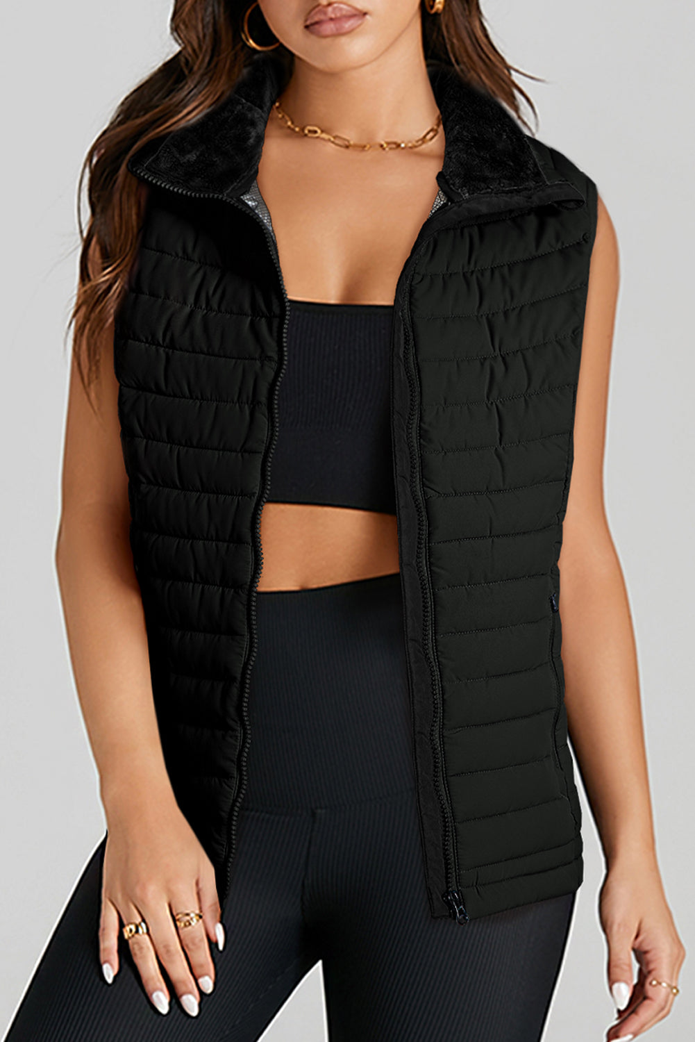Plush Zipped Puffer Vest