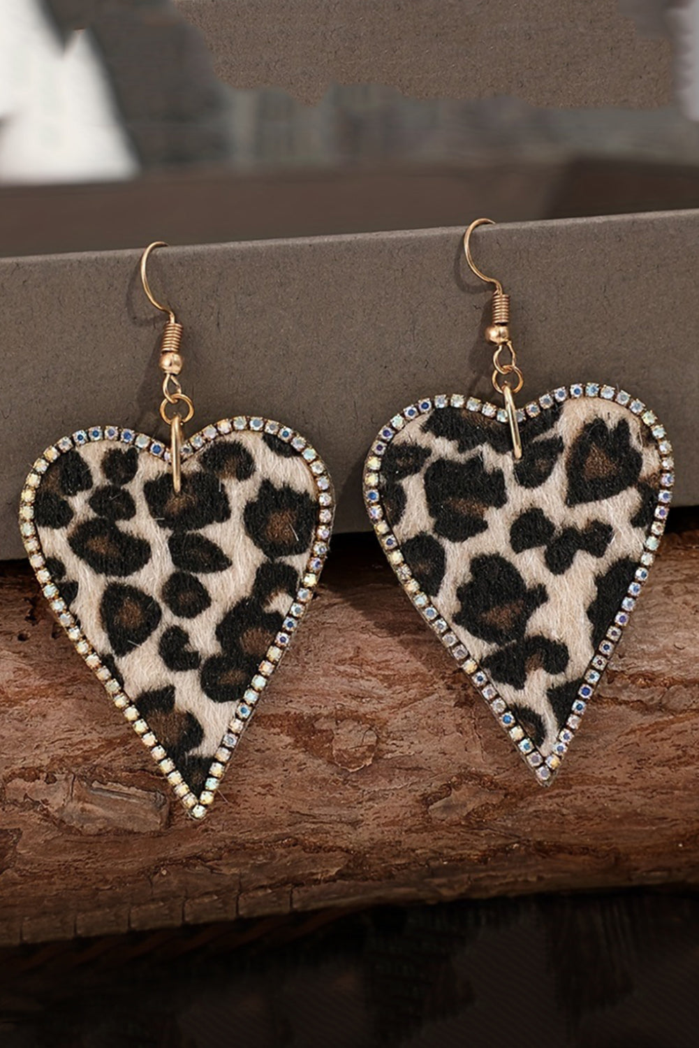 Rhinestone Edge Leopard Heart Shape Earrings